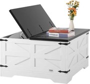 VEVOR salontafel in boerderijstijl, vierkante salontafel met scharnieren en groot opbergvak, draagvermogen 34 kg, rustieke houten cocktailtafel voor woonkamer en studio (zwart + wit)