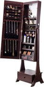 VEVOR Spiegelkast voor Sieraden, Staande Spiegel met Opbergruimte, Afsluitbare Sieradenspiegel Organizer met Spiegel over de Volledige Lengte & Fluwelen Voering & LED Binnenverlichting & Lade, Sieradenkast Bruin