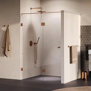 BRAUER Void Carving Nisdeur - 2-delig - 130x200cm - 60cm draaideur aan glas - glascoating - omkeerbaar - helder glas - geborsteld koper PVD GS-VOCN3H6070200GK