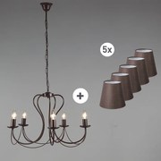 Eettafel / Eetkamer Klassieke kroonluchter roestbruin met kapjes bruin - Como 5 Landelijk / Rustiek E14 rond Binnenverlichting Lamp