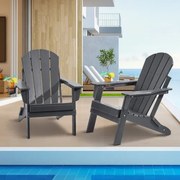 VEVOR Plastic Adirondack stoel, set van 2, weerbestendig, draagbare opvouwbare vuurkorfstoel, Adirondack terrasstoel voor buiten met bekerhouder, met ontspannende armleuning, ergonomisch, voor tuin, achtertuin - grijs