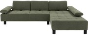 Goossens Bank Alvin groen, stof, 3-zits, modern design met chaise longue rechts