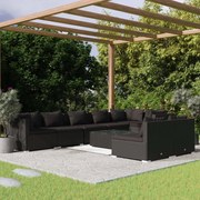 vidaXL 9-delige Loungeset met kussens poly rattan zwart