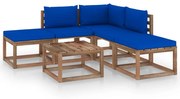 vidaXL 6-delige Loungeset met blauwe kussens