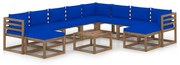 vidaXL 11-delige Loungeset met blauwe kussens