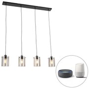 Eettafel / Eetkamer Smart hanglamp zwart met smoke glas incl. 4 Wifi ST64 - Dome Design E27 Binnenverlichting Lamp