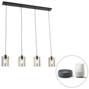 Eettafel / Eetkamer Smart hanglamp zwart met smoke glas incl. 4 Wifi ST64 - Dome Design E27 Binnenverlichting Lamp