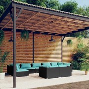 vidaXL 9-delige Loungeset met kussens poly rattan zwart