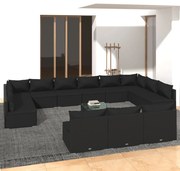 vidaXL 14-delige Loungeset met kussens poly rattan zwart