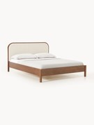 Houten bed Jones met hoofdeinde van bouclé