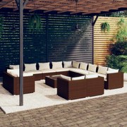 vidaXL 14-delige Loungeset met kussens poly rattan bruin