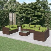 vidaXL 8-delige Loungeset met kussens poly rattan bruin