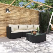 vidaXL 4-delige Loungeset met kussens poly rattan zwart