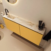 Mondiaz Ture DLux toiletmeubel 120cm ocher met wastafel frappe links met kraangat