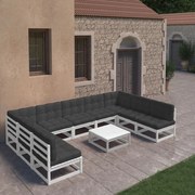 vidaXL 10-delige Loungeset met kussens massief grenenhout wit