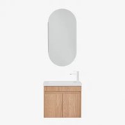 Narek Zwevend Houten Badkamermeubelset Met Geïntegreerde Wastafel Ash Brown & Ovaal Met Opbergruimte 45x90 Cm Abner & Wit ↑20 - Sklum