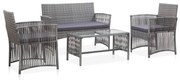 vidaXL 4-delige Loungeset met kussen poly rattan antraciet