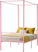 VEVOR hemelbedframe (tweepersoonsbed), metalen hemelbed met minimalistisch hoofdeinde en luifelontwerp, stevige stalen lattenbodem (rond), opbergruimte onder het bed, geen boxspring vereist, roze