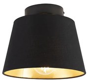 Plafondlamp met katoenen kap zwart met goud 20 cm - Combi zwart