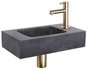 Differnz Force fonteinset - 40x22x9cm - Rechthoek - 1 kraangat - Recht matte goude kraan - Natuursteen Zwart SW524002/SW533192/SW644702/SW865583