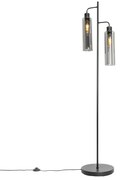 Moderne vloerlamp zwart met smoke glas 2-lichts - Stavelot Modern E27 Binnenverlichting Lamp