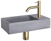 Differnz Force fonteinset - 40x22x8cm - Rechthoek - 1 kraangat - Gebogen matte gouden kraan - Beton Grijs 38.400.70