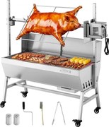 VEVOR Rotisserie Grill 38 W voor speenvarken, lamsvlees en houtskool (94 cm grilllengte) met een draagvermogen van 60 kg, 7 hoogte-instellingen en een beschermplaat. Deze elektrische grillset van roestvrij staal is ideaal voor kamperen en buitengebruik.