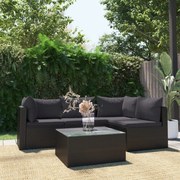 vidaXL 5-delige Loungeset met kussens poly rattan zwart