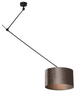 Hanglamp zwart met velours kap taupe 35cm - Blitz Klassiek / Antiek, Modern E27 rond Binnenverlichting Lamp