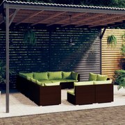 vidaXL 12-delige Loungeset met kussens poly rattan bruin