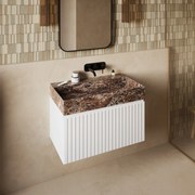 Fontana Dark Emperador badmeubel 80cm mat wit met ribbelfront zonder kraangat