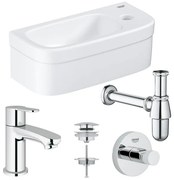 GROHE Euro fonteinset 37x18cm 1 kraangat zonder overloop rechte chromen kraan sifon afvoerplug handdoekhaak fontein Rechthoek wit 0436258/0434215/0437762/0438129/sw197129/