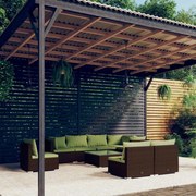 vidaXL 9-delige Loungeset met kussens poly rattan bruin