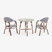 Brielle Bistroset Van Ronde Tafel 80 Cm En 2 Stapelbare Aluminium Tuinstoelen Met Armleuningen Ken Blauw - Gardenia Wit - Sklum