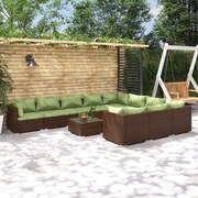 vidaXL 11-delige Loungeset met kussens poly rattan bruin