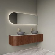 Gliss Design Alluro badmeubel ribbelfront met ronding links 160cm walnut en wit marmer toppaneel