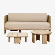 Tuinset Met 3-zitsbank En 2 Salontafels In Rotan En Acaciahout Famara Lichte Acaciekleur - Sklum