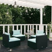 vidaXL 4-delige Loungeset met kussens poly rattan zwart