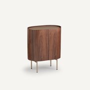 Nachtkastje, massief notenhout, notenhoutfineer en leer, Aslen