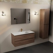 Mondiaz Aivy badmeubel 100cm mocha met wastafel solid surface talc midden 1 kraangat en spiegel