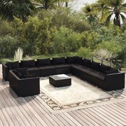 vidaXL 12-delige Loungeset met kussens poly rattan zwart