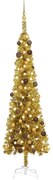 vidaXL Kerstboom met LED's en kerstballen smal 210 cm goudkleurig