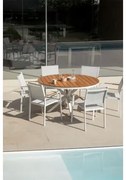 Ronde Tafelset Ø140 Cm Van Eucalyptus Hout En 6 Stapelbare Tuinstoelen Van Aluminium Archer Gardenia Wit - Sklum