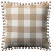 Dekoria Kussenhoes Wera met pompons, wit-beige geruit 45 x 45 cm