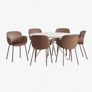 Ronde Tafelset Ø125 Cm In Aluminium Valerie En 6 Tuinstoelen In Polypropyleen En Staal Lynette Bruin – Karamel - Sklum