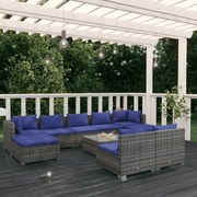 vidaXL 10-delige Loungeset met kussens poly rattan grijs