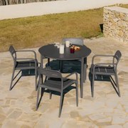 Ronde Tafelset Ø110 Cm In Aluminium Elton En 4 Stapelbare Tuinstoelen In Polypropyleen Graneli Grijs – Grafiet - Sklum