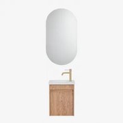 Narek Zwevend Houten Badkamermeubelset Met Geïntegreerde Wastafel Ash Brown & Ovaal Met Opbergruimte Zwart 50x90 Cm Oricsa & Goud - Sklum