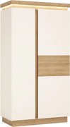 Kledingkast Feldeli 106, Glanzend wit, Riviera eiken, 199x103x56cm, 115 kg, Kledingkast deuren: Met scharnieren