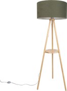 Vloerlamp hout tripod met groene kap 50cm - Lou